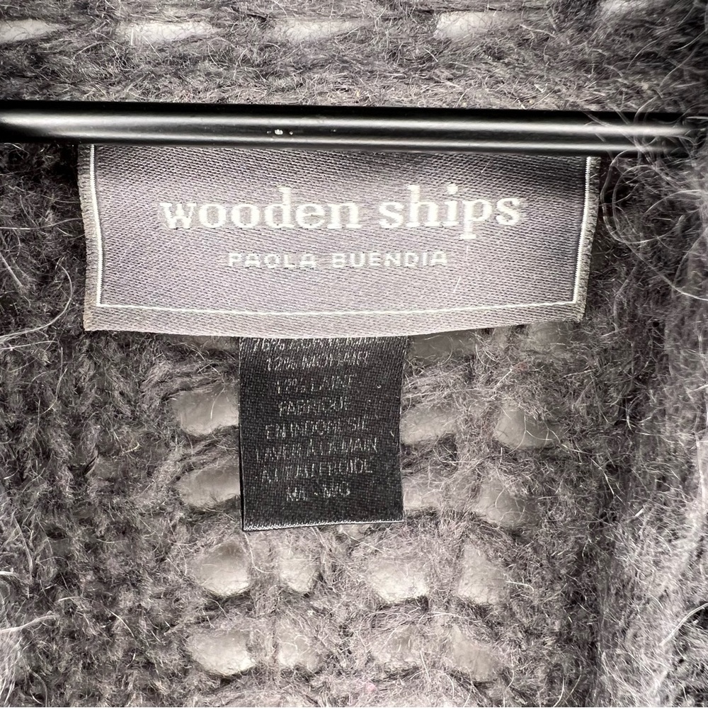 Wooden Ships Alpaca Blend Open Knit Open Cardigan Sweater in Gray M/L - Picture 3 of 5